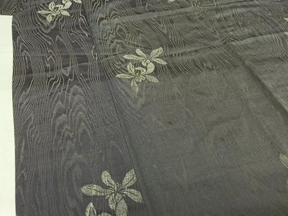 平和屋着物▽上質な小紋　単衣　寿光織　杢目花文　銀糸　正絹　逸品　AABJ3594jh