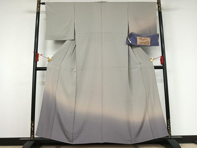 平和屋着物▽訪問着　江戸小紋　単衣　作家物　万筋ぼかし　暈し染め　反端付き　正絹　逸品　AABJ3595jh