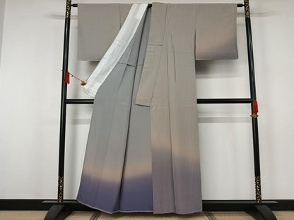 平和屋着物▽訪問着　江戸小紋　単衣　作家物　万筋ぼかし　暈し染め　反端付き　正絹　逸品　AABJ3595jh