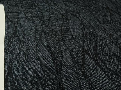 平和屋着物▽結城紬　単衣　80亀甲　よろけ立涌文　正絹　逸品　AABJ3596jh