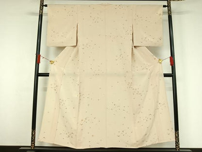 平和屋着物▽上質な小紋　単衣　宝尽くし文　金彩　鬼しぼ縮緬　正絹　逸品　AABJ3597jh