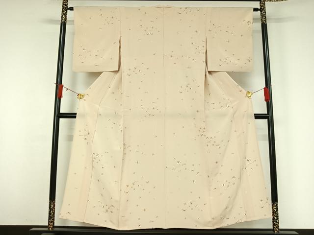 平和屋着物▽上質な小紋　単衣　宝尽くし文　金彩　鬼しぼ縮緬　正絹　逸品　AABJ3597jh