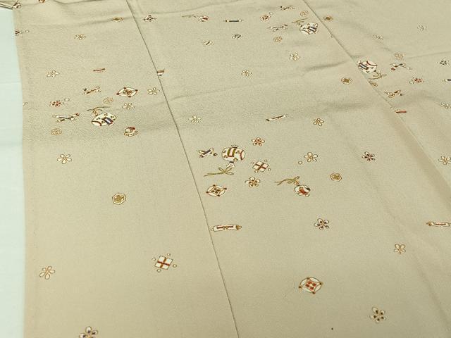 平和屋着物▽上質な小紋　単衣　宝尽くし文　金彩　鬼しぼ縮緬　正絹　逸品　AABJ3597jh