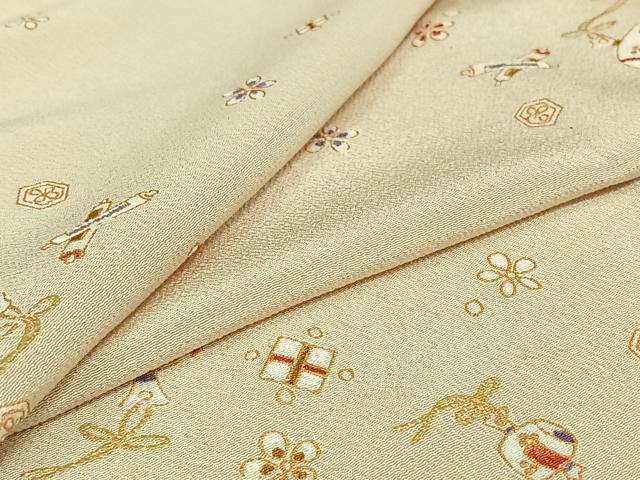 平和屋着物▽上質な小紋　単衣　宝尽くし文　金彩　鬼しぼ縮緬　正絹　逸品　AABJ3597jh