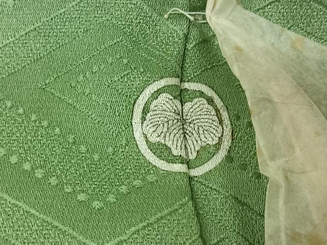平和屋着物▽上質な色無地　単衣　横段菱地紋　柳色　正絹　逸品　AABJ3598jh