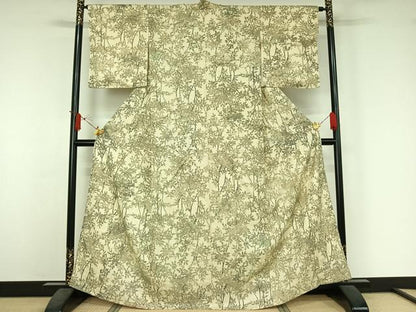 平和屋着物▽上質な小紋　単衣　枝花文　正絹　逸品　AABJ3600jh