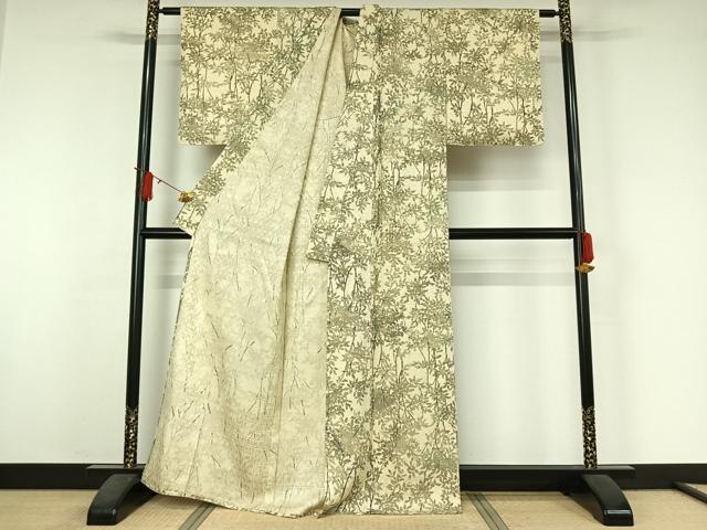 平和屋着物▽上質な小紋　単衣　枝花文　正絹　逸品　AABJ3600jh