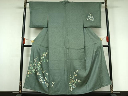 平和屋着物▽訪問着　単衣　友禅　枝花文　正絹　逸品　AABJ3603jh