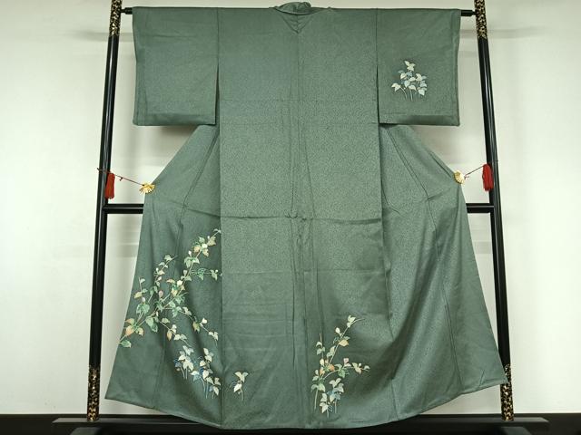 平和屋着物▽訪問着　単衣　友禅　枝花文　正絹　逸品　AABJ3603jh