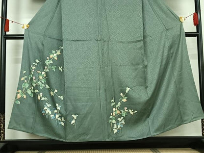 平和屋着物▽訪問着　単衣　友禅　枝花文　正絹　逸品　AABJ3603jh