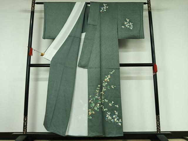 平和屋着物▽訪問着　単衣　友禅　枝花文　正絹　逸品　AABJ3603jh