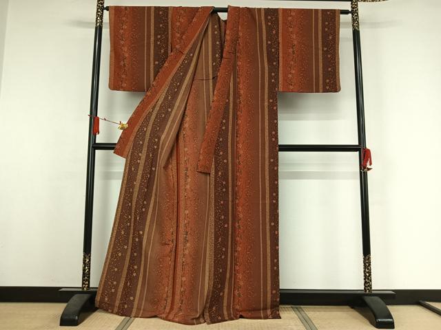 平和屋着物▽小紋　単衣　枝花文　洗える着物　AABJ3607jh