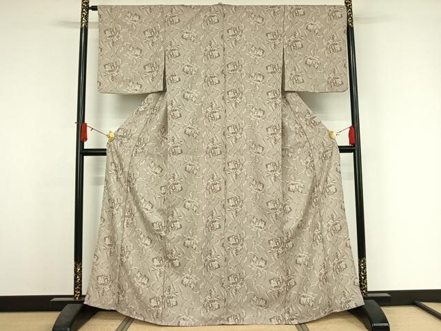 平和屋着物▽小紋　単衣　草花文　さが美扱い　洗える着物　AABJ3609jh