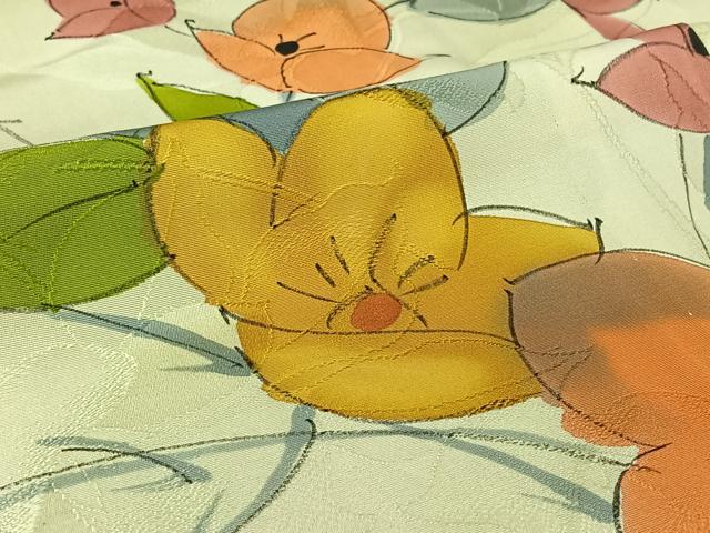 平和屋着物▽上質な小紋　単衣　手描き　草花文　正絹　逸品　AABJ3610jh