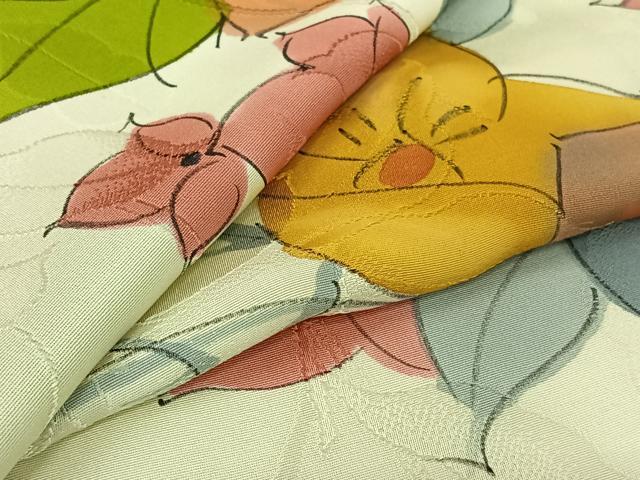 平和屋着物▽上質な小紋　単衣　手描き　草花文　正絹　逸品　AABJ3610jh