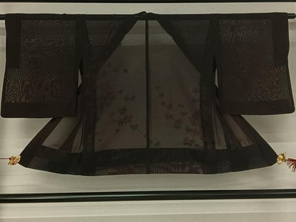 平和屋着物▽羽織　スリーシーズン　春夏秋　塵除け　枝花文　黒地　正絹　逸品　AABJ3611jh