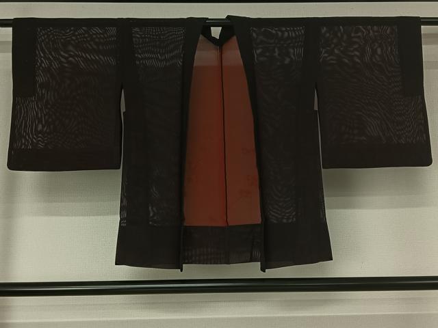 平和屋着物▽羽織　スリーシーズン　春夏秋　塵除け　枝花文　黒地　正絹　逸品　AABJ3611jh