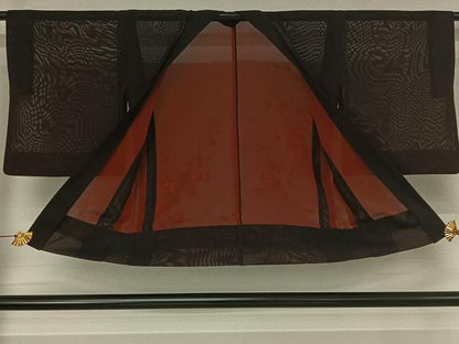 平和屋着物▽羽織　スリーシーズン　春夏秋　塵除け　枝花文　黒地　正絹　逸品　AABJ3611jh