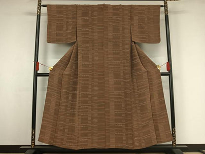 平和屋着物▽上質な小紋　単衣　横段花文　鬼しぼ縮緬　正絹　逸品　AABJ3612jh