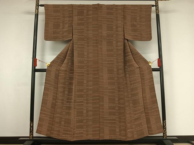 平和屋着物▽上質な小紋　単衣　横段花文　鬼しぼ縮緬　正絹　逸品　AABJ3612jh