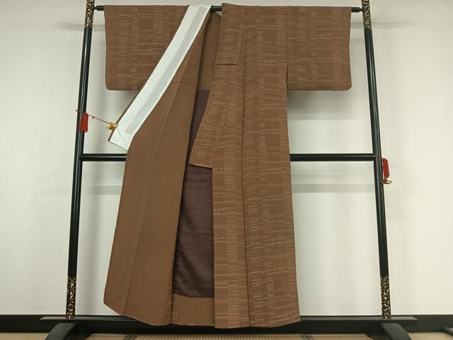 平和屋着物▽上質な小紋　単衣　横段花文　鬼しぼ縮緬　正絹　逸品　AABJ3612jh