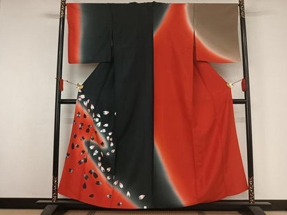 平和屋着物▽訪問着　単衣　舞桜文　暈し染め　洗える着物　AABJ3614jh