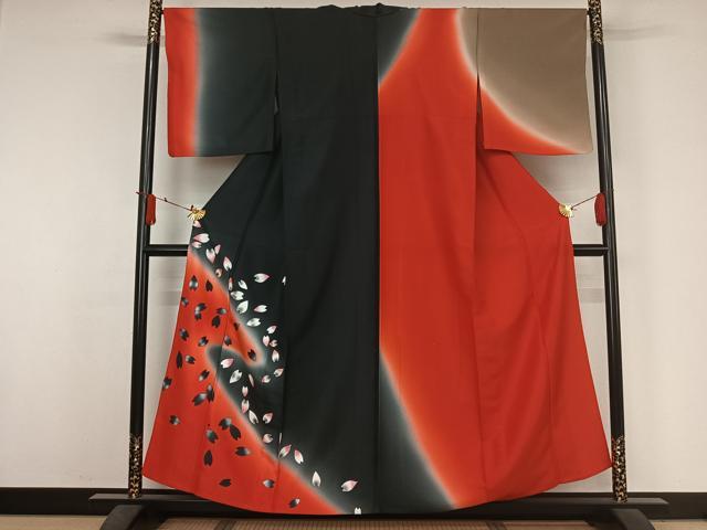 平和屋着物▽訪問着　単衣　舞桜文　暈し染め　洗える着物　AABJ3614jh