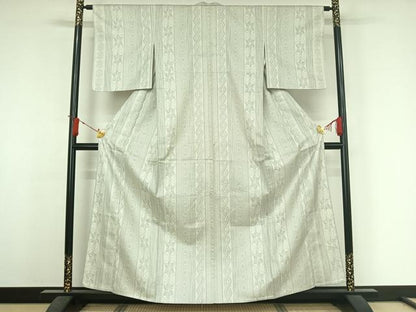 平和屋着物▽上質な紬　単衣　麻の葉間道　正絹　逸品　AABJ3615jh