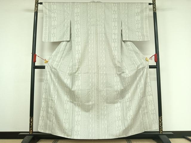 平和屋着物▽上質な紬　単衣　麻の葉間道　正絹　逸品　AABJ3615jh