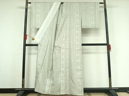 平和屋着物▽上質な紬　単衣　麻の葉間道　正絹　逸品　AABJ3615jh