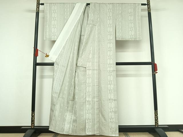 平和屋着物▽上質な紬　単衣　麻の葉間道　正絹　逸品　AABJ3615jh