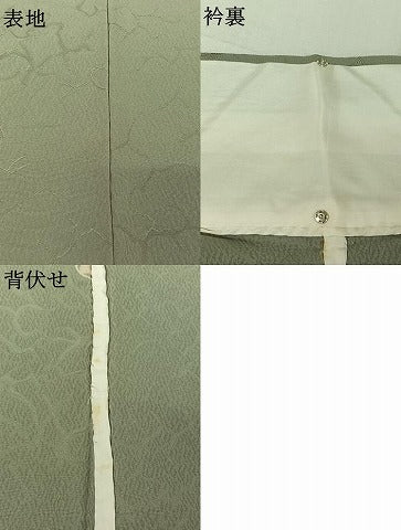 平和屋着物▽上質な色無地　単衣　氷割れ地紋　柳鼠色　正絹　逸品　AABJ3616jh