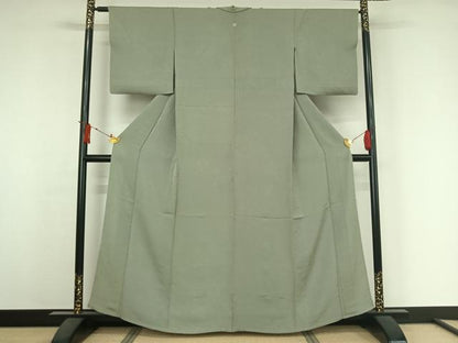 平和屋着物▽上質な色無地　単衣　氷割れ地紋　柳鼠色　正絹　逸品　AABJ3616jh
