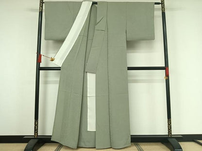 平和屋着物▽上質な色無地　単衣　氷割れ地紋　柳鼠色　正絹　逸品　AABJ3616jh