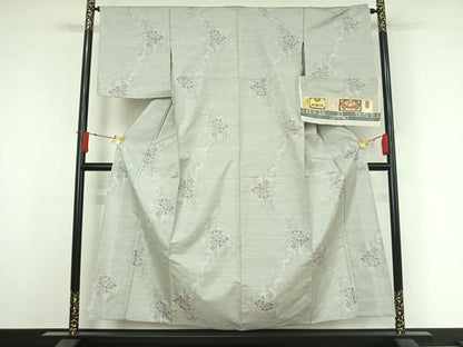 平和屋着物▽本場大島紬　単衣　草花文　手織り　大野織物謹製　正絹　逸品　未使用　AABJ3617jh
