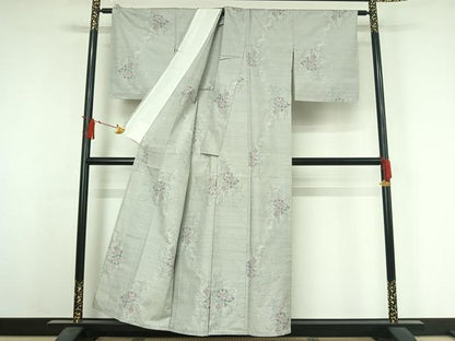 平和屋着物▽本場大島紬　単衣　草花文　手織り　大野織物謹製　正絹　逸品　未使用　AABJ3617jh