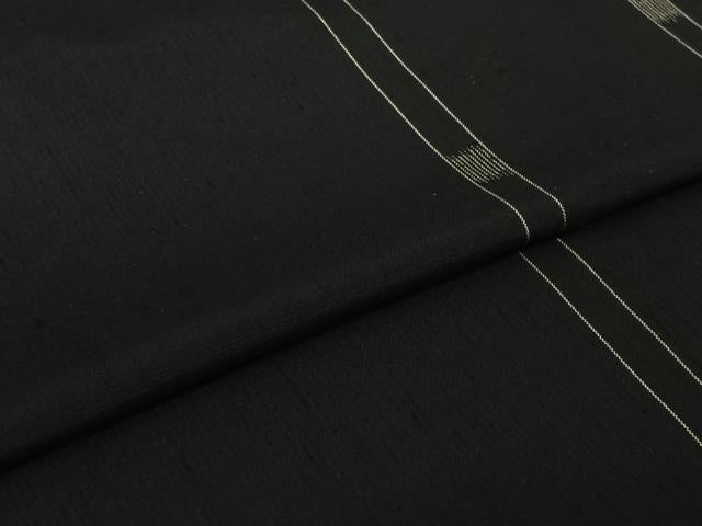 平和屋着物▽上質な紬　単衣　縞　黒地　正絹　逸品　AABJ3618jh