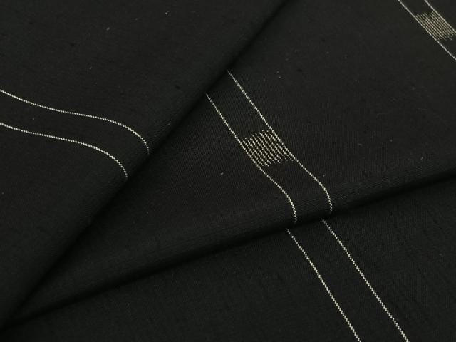 平和屋着物▽上質な紬　単衣　縞　黒地　正絹　逸品　AABJ3618jh