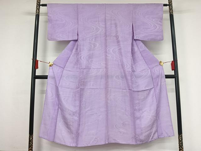 平和屋着物▽色無地　単衣　流水地紋　薄葡萄色　洗える着物　AABJ3619jh