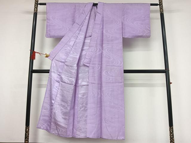 平和屋着物▽色無地　単衣　流水地紋　薄葡萄色　洗える着物　AABJ3619jh