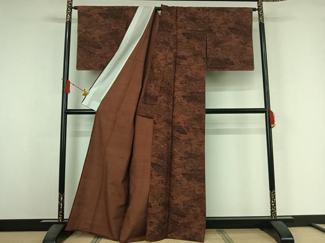 平和屋着物▽上質な小紋　単衣　風景花文　正絹　逸品　未使用　AABJ3620jh