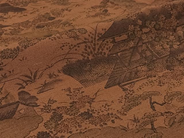 平和屋着物▽上質な小紋　単衣　風景花文　正絹　逸品　未使用　AABJ3620jh