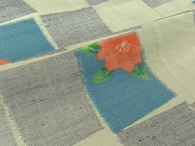 平和屋着物▽上質な紬　単衣　草花文　正絹　逸品　AABJ3622jh