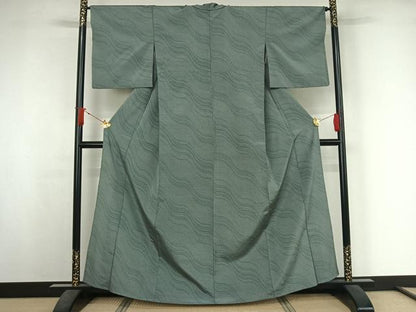 平和屋着物▽本塩沢　単衣　流水文　正絹　逸品　AABJ3623jh