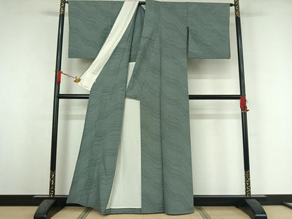 平和屋着物▽本塩沢　単衣　流水文　正絹　逸品　AABJ3623jh