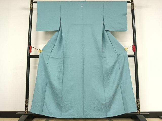 平和屋着物▽上質な色無地　単衣　吉祥花地紋　空色　正絹　逸品　AABJ3624jh