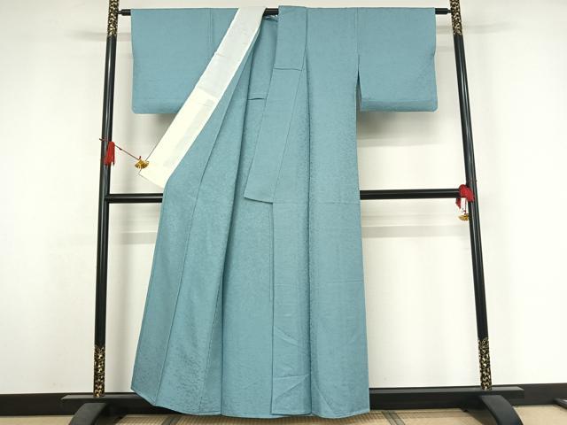 平和屋着物▽上質な色無地　単衣　吉祥花地紋　空色　正絹　逸品　AABJ3624jh