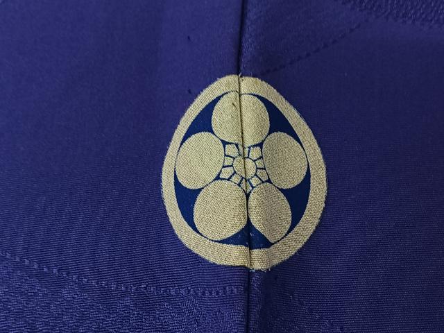 平和屋着物▽男性　単衣　地紙重ね文　紺桔梗色　正絹　逸品　AABJ3628jh
