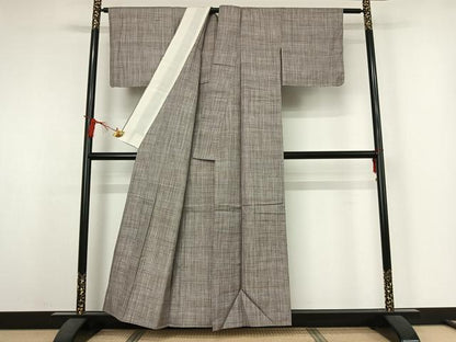 平和屋着物▽上質な紬　単衣　格子　正絹　逸品　AABJ3630jh