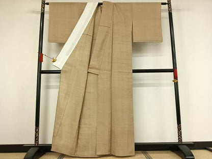平和屋着物▽生紬　単衣　枯色　正絹　逸品　AABJ3631jh